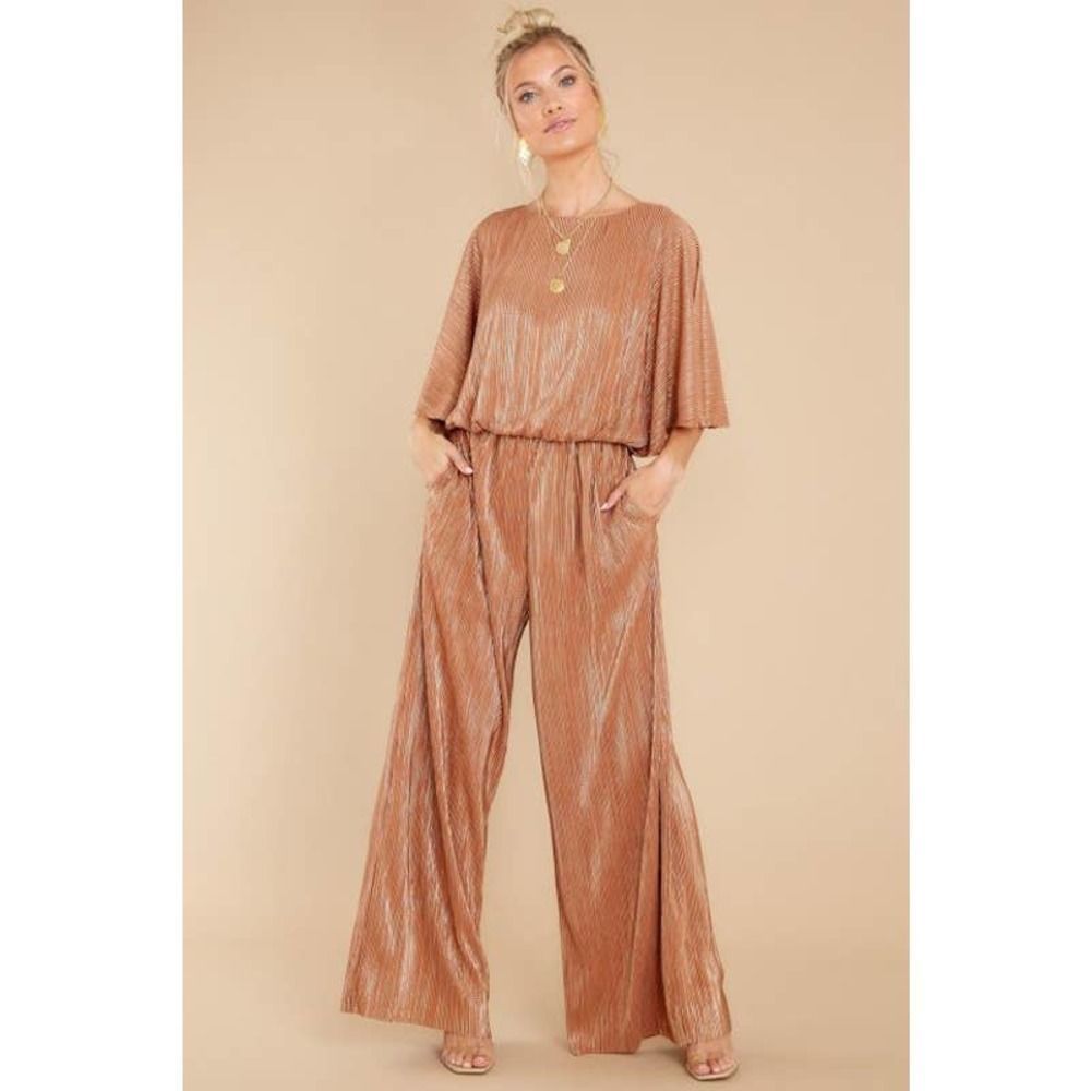 Piper Rose Gold Metallic Pleated Wide-Leg Jumpsuit